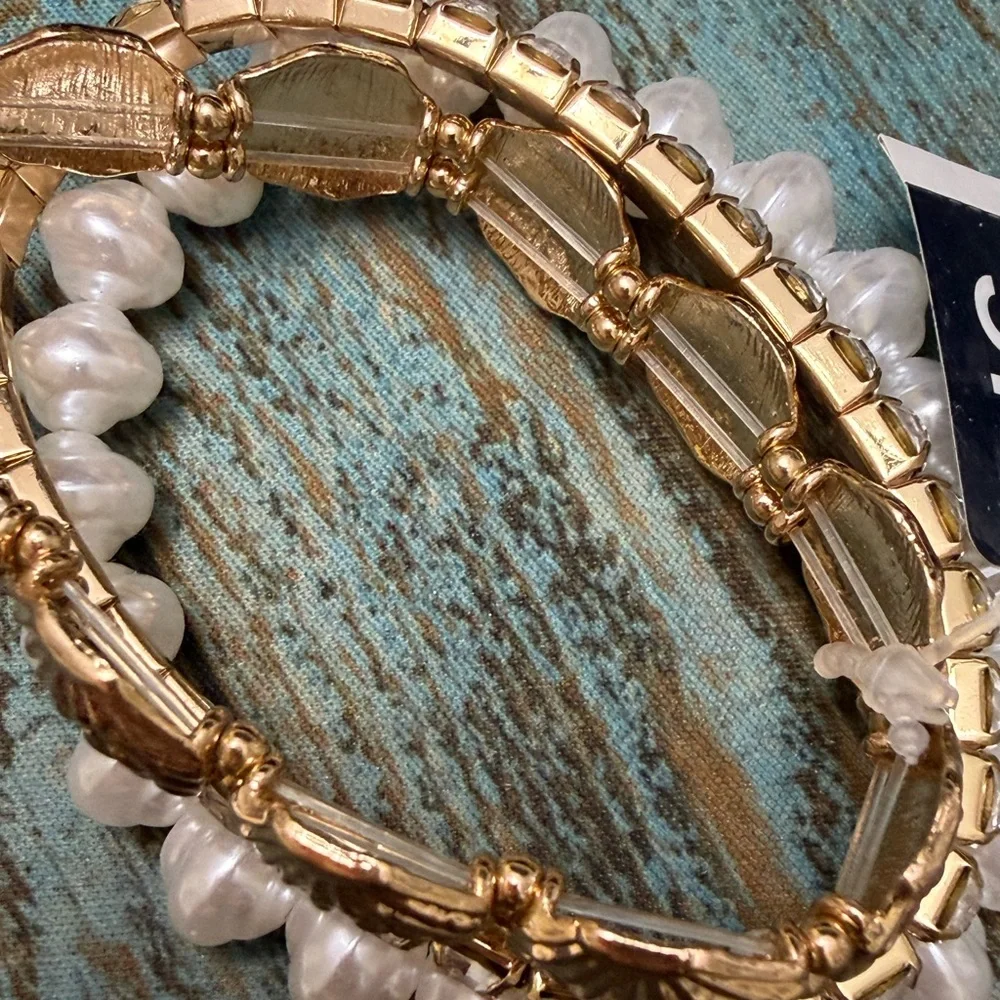 INC International Concepts Coastal Seashell White Faux Pearl Stretch Bracelets